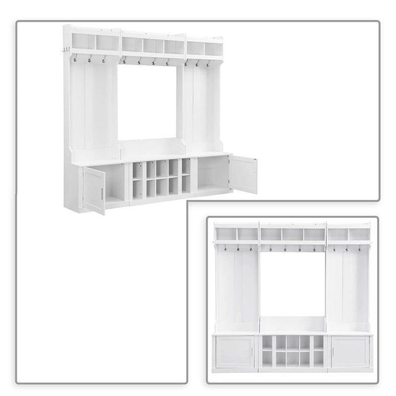 Porte-manteau d'entrée en bois autoportant 4-en-1 minimaliste avec plusieurs espaces de rangement