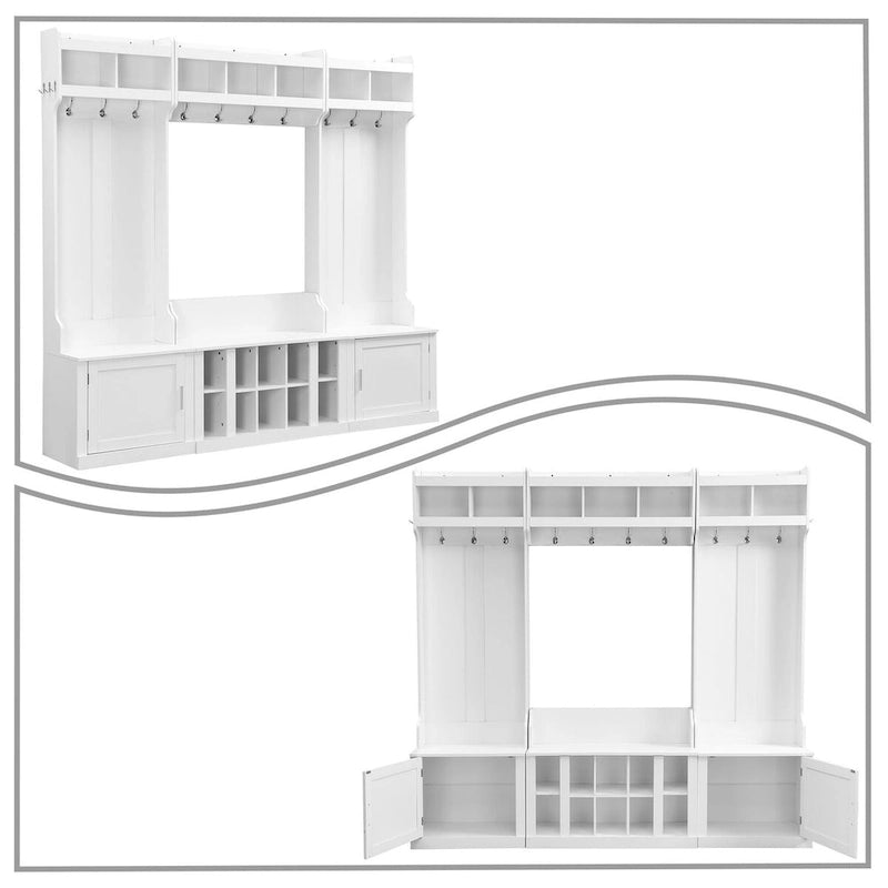 Porte-manteau d'entrée en bois autoportant 4-en-1 minimaliste avec plusieurs espaces de rangement