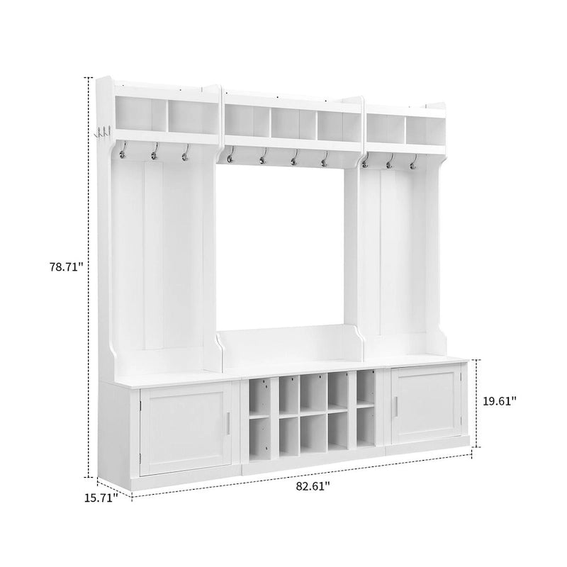 Porte-manteau d'entrée en bois autoportant 4-en-1 minimaliste avec plusieurs espaces de rangement