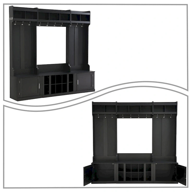 Porte-manteau d'entrée en bois autoportant 4-en-1 minimaliste avec plusieurs espaces de rangement