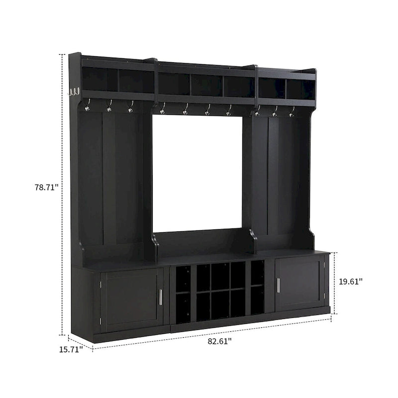 Porte-manteau d'entrée en bois autoportant 4-en-1 minimaliste avec plusieurs espaces de rangement