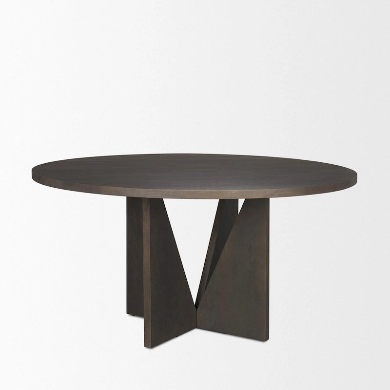 Table à manger ronde de 60 pouces en bois texturé couleur expresso avec base géométrique