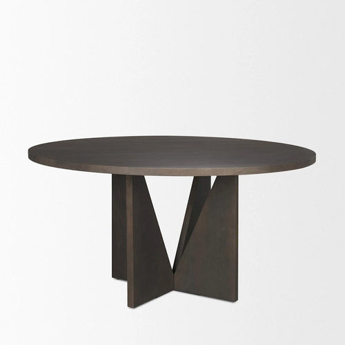 Table à manger ronde de 60 pouces en bois texturé couleur expresso avec base géométrique