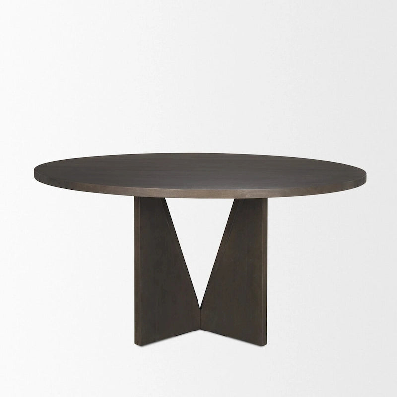 Table à manger ronde de 60 pouces en bois texturé couleur expresso avec base géométrique