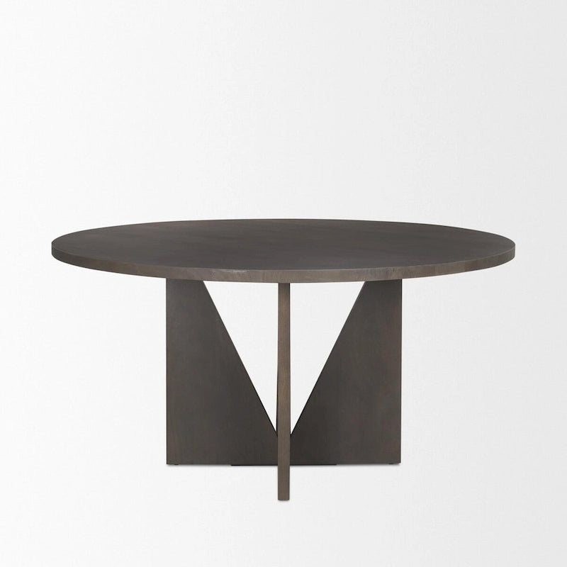 Table à manger ronde de 60 pouces en bois texturé couleur expresso avec base géométrique