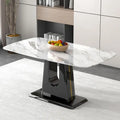 Une table à manger moderne, minimaliste et luxueuse avec un plateau en imitation marbre blanc