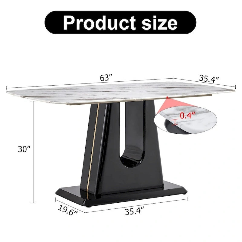 Une table à manger moderne, minimaliste et luxueuse avec un plateau en imitation marbre blanc