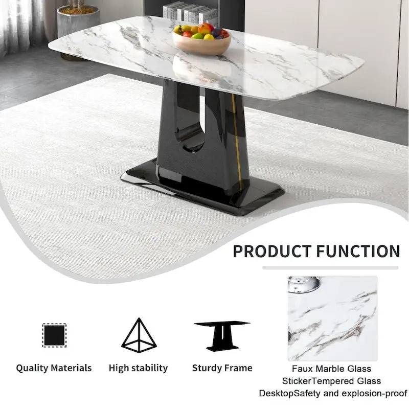 Une table à manger moderne, minimaliste et luxueuse avec un plateau en imitation marbre blanc