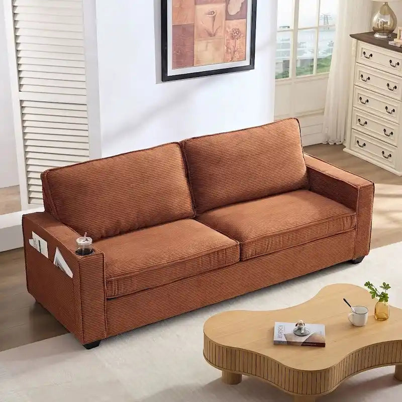 Canapé au design moderne de 87,4 pouces avec porte-gobelet et sacs de rangement