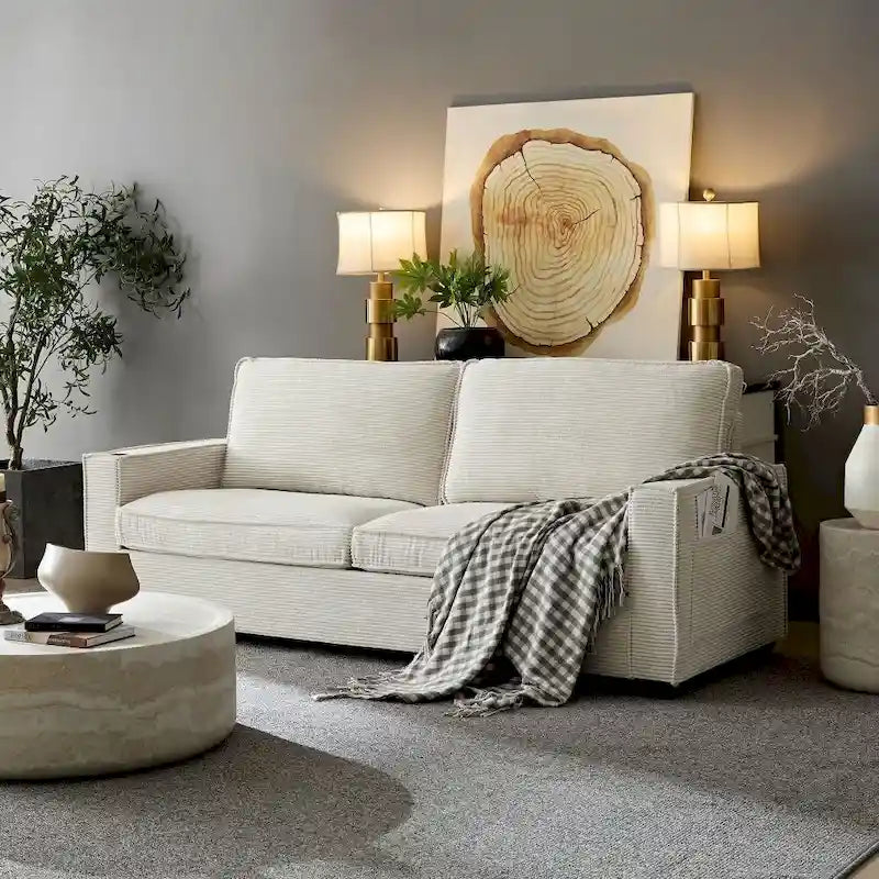 Canapé au design moderne de 87,4 pouces avec porte-gobelet et sacs de rangement