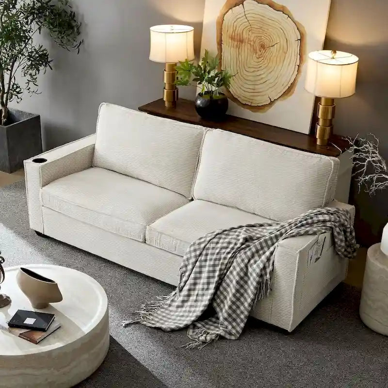 Canapé au design moderne de 87,4 pouces avec porte-gobelet et sacs de rangement